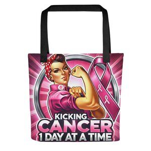 New Breast Cancer Awareness pin - with NWT - 15 x 15 Kicking  - Cancer Tote Bag